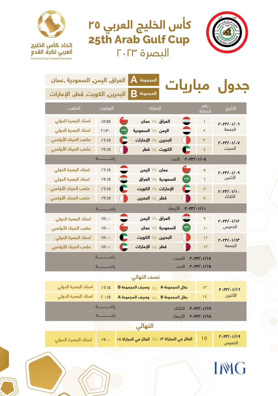 The Arab Gulf Cup Football Association issues a schedule of 25 Gulf